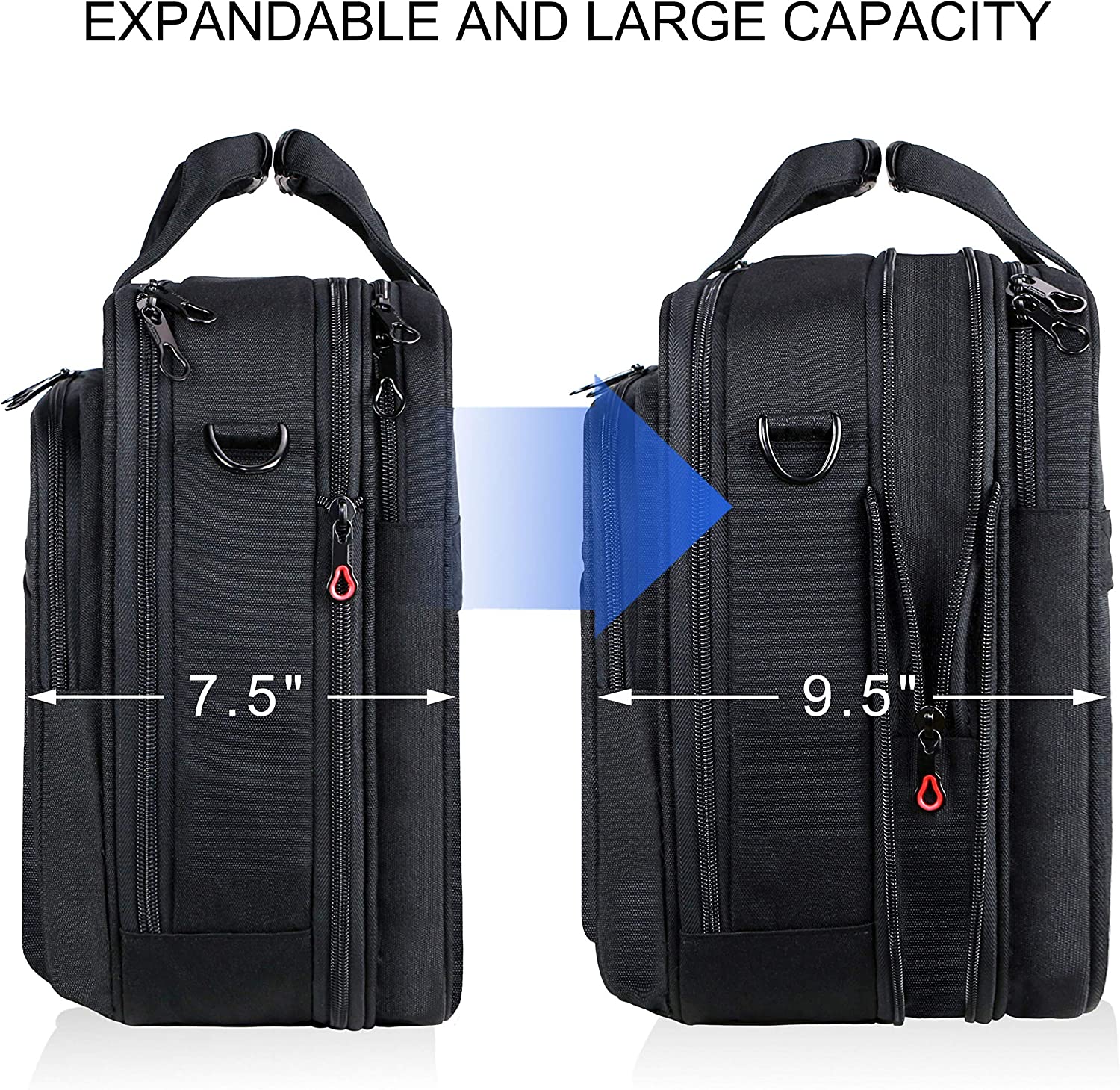 KROSER Laptop Bag Premium Laptop Briefcase Fits Up to 17.3 Inch Laptop Expandable Water-Repellent Shoulder Messenger Bag Computer Bag with RFID Pockets for Travel/Business/School/Men/Women-Black - Image 2